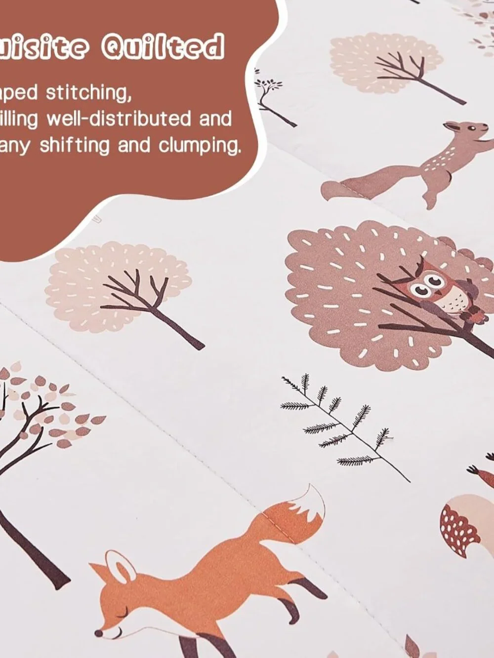 Kids Woodland Comforter Set for Boys Girls Twin Size, Cute Quilted Forest Animal